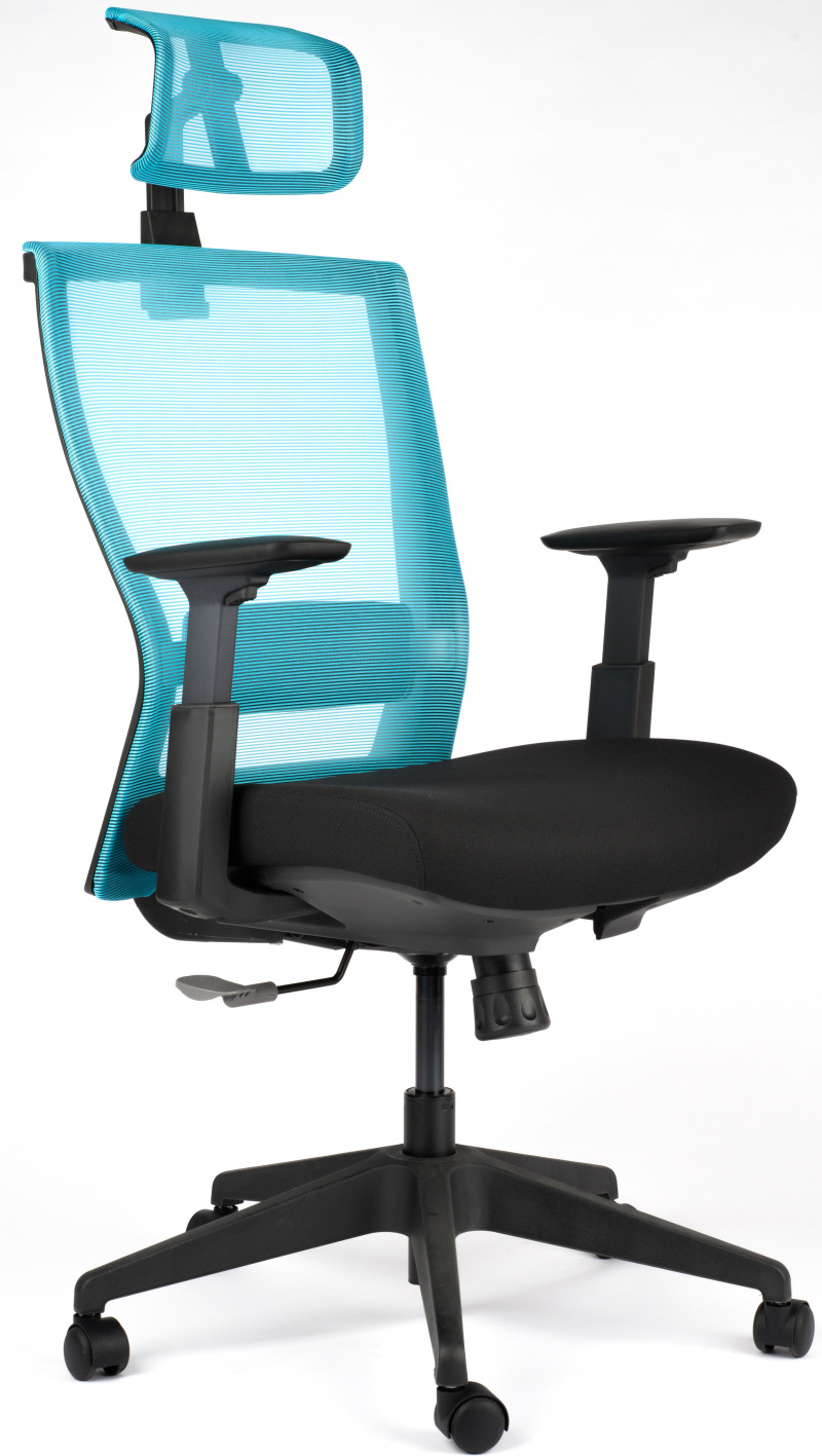 židle MOTOSTUHL M5 černý plast, látka černá+světle modrá