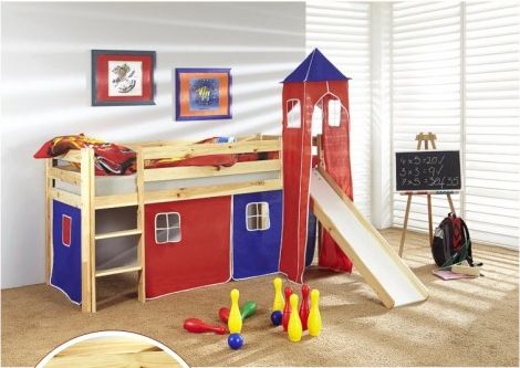 dětská vyvýšená postel 2 se skluzavkou - modročervená gallery main image