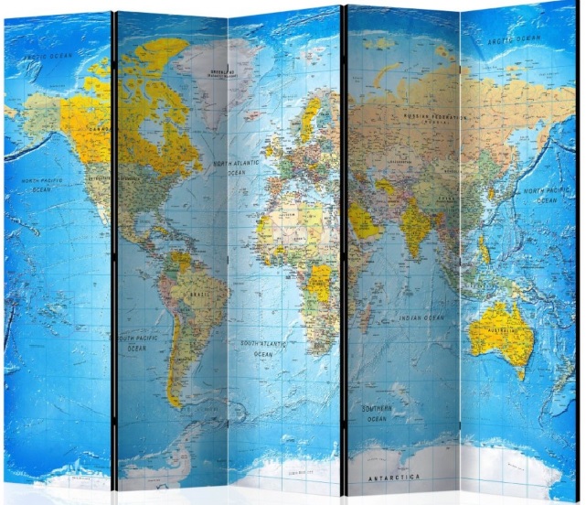 Paraván klasická mapa světa 5ti dílný gallery main image