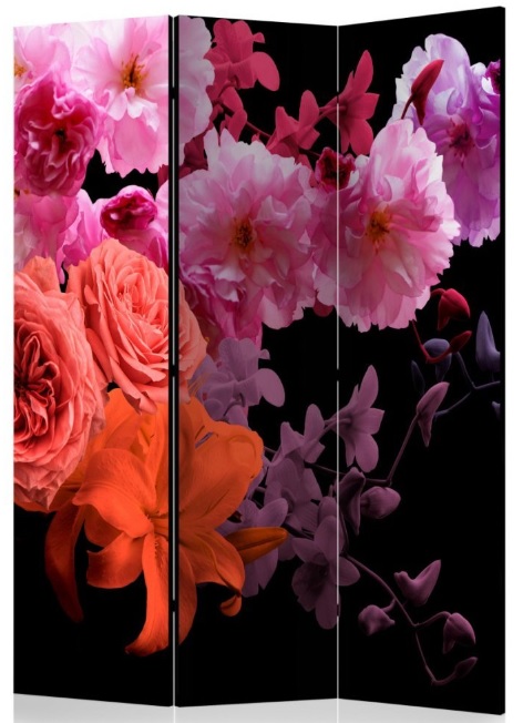 Paraván fialovorůžové květy na černé 3 dílný gallery main image